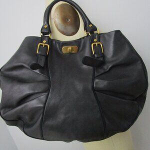 Italian Leather X Large Satchel Tote Bag Black Gold